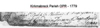 Agnes Gordon - Birth entry - Kirkmabreck parish OPR - 1779