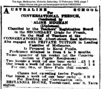 Aline Laura Hughan - French Instruction advertisement 1908-a