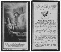 Anna Maria (Mayme) Weibeler funeral card - 1918