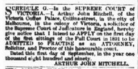 Arthur John Mitchell legal notice, 1891