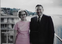 Basil JOnes with wife Jean, Win Jones residence, Seattle, 1965
