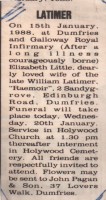 Betty Little Latimer death notice, 1988