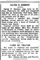 David P. Gordon obituary 1892-1918