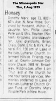 Obituary of Dorothy Mary Swarbreck Honsey - 1979