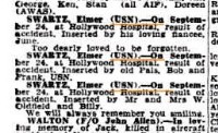 Elmer M. Schwartz (USN) death in Australia - railway accident, 1944