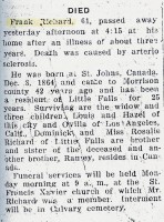 Frank Richard Obituary - Little Falls, Minnesota, 1925