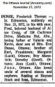 Frederick Thomas Dunse obit 1972