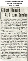 Gilbert Richard Obituary - Oroville, Washington, 1950