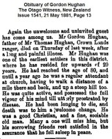Gordon Hughan obituary, 1881
