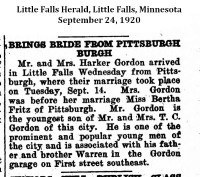 James Harker Gordon wedding, 1920