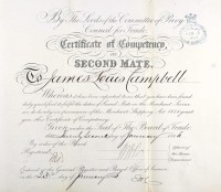 James Louis Campbell, Second Mate Certificate, 1866