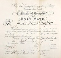James Louis Campbell, Only Mate Certificate, 1867