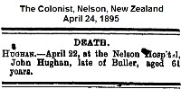 John Hughan obituary, 1895