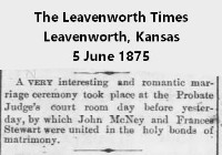 John McMey and Frances Stewart marriage 1875