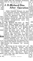 Julian D. Richard obituary, 1931
