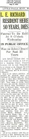 L.E. Richard Obituary, LIttle Falls, Minnesota, 1929