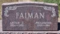 Grave of Anton and Philomene Faiman. Buried at St Wenceslaus Cemetery, Dickinson, ND