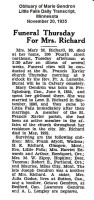 Marie Gendron Richard obituary, 1935