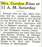 Mary A. Stillwell Funeral Announcement - Little Falls, Minnesota, 1940