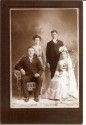 Groom is Mathias Schouviller; bride is Anna Marie Schons, daughter of Peter and Anna Schons. Married 11-18-1902. Margaret Schons could be the bridesmaid.