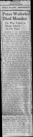 Peter Weibeler obituary, 1943