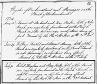 Robert Hughan and Mary Kelly, marriage entry, 1843