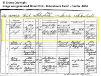Samuel McLellan, death registration, Kirkmabreck parish, 1864