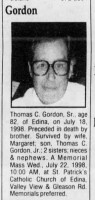 Thomas C Gordon - Obituary - 1998