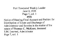 Thomas C. McKean, newspaper notice of final probate, 1926