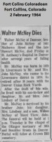 Walter McNey obituary 1964