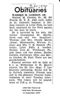 Warren M. Gordon Sr. obituary, 1959