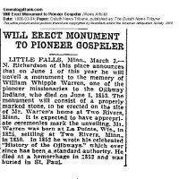 Proposed William Whipple Warren Monument near Two Rivers, MN - 1906