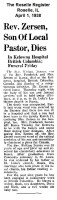 William Zersen obituary, 1938