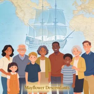 Genealogical illustration representing Mayflower Pilgrim descendants Genealogical illustration representing Mayflower Pilgrim descendants
